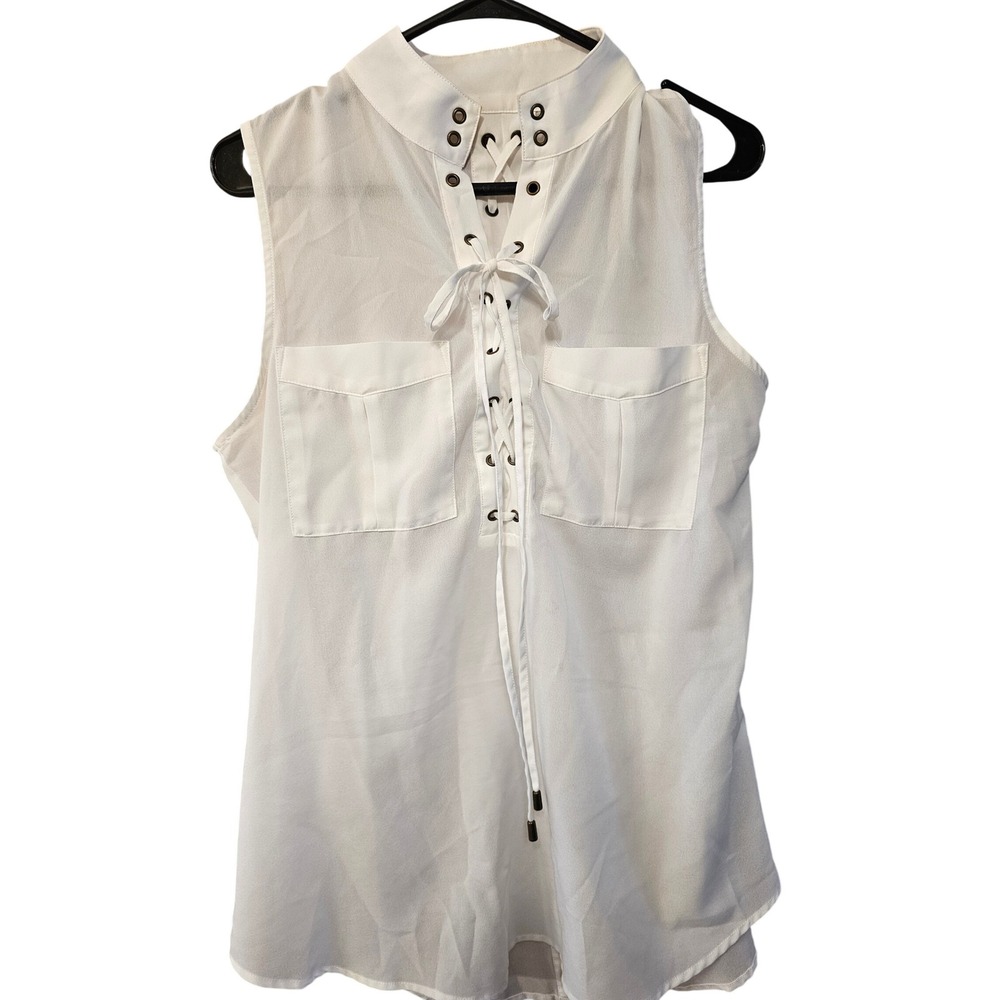 Simply Noelle White Sleeveless Lace Up Front Back Blouse Top L/XL 12-14 RN142087